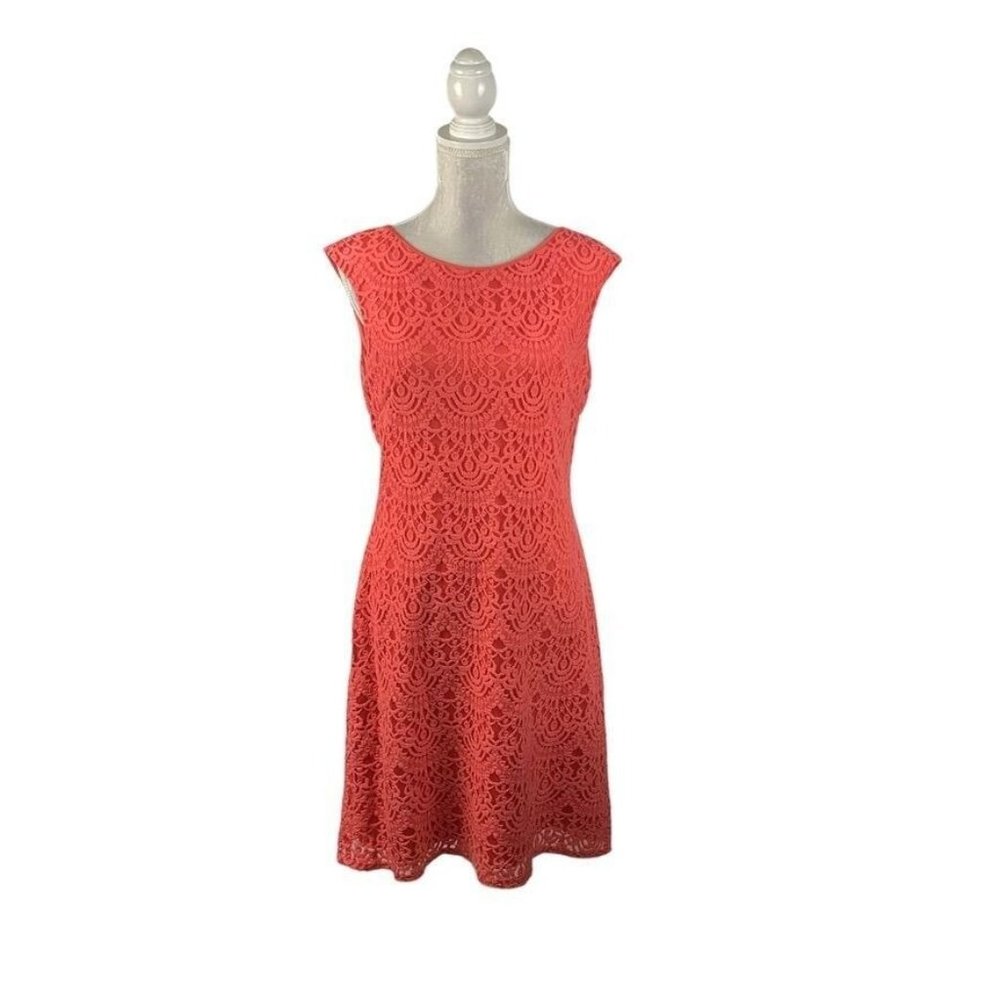 Jessica Howard Coral Lace Shift Dress Boatneck Wedding Guest Special Occasion 14